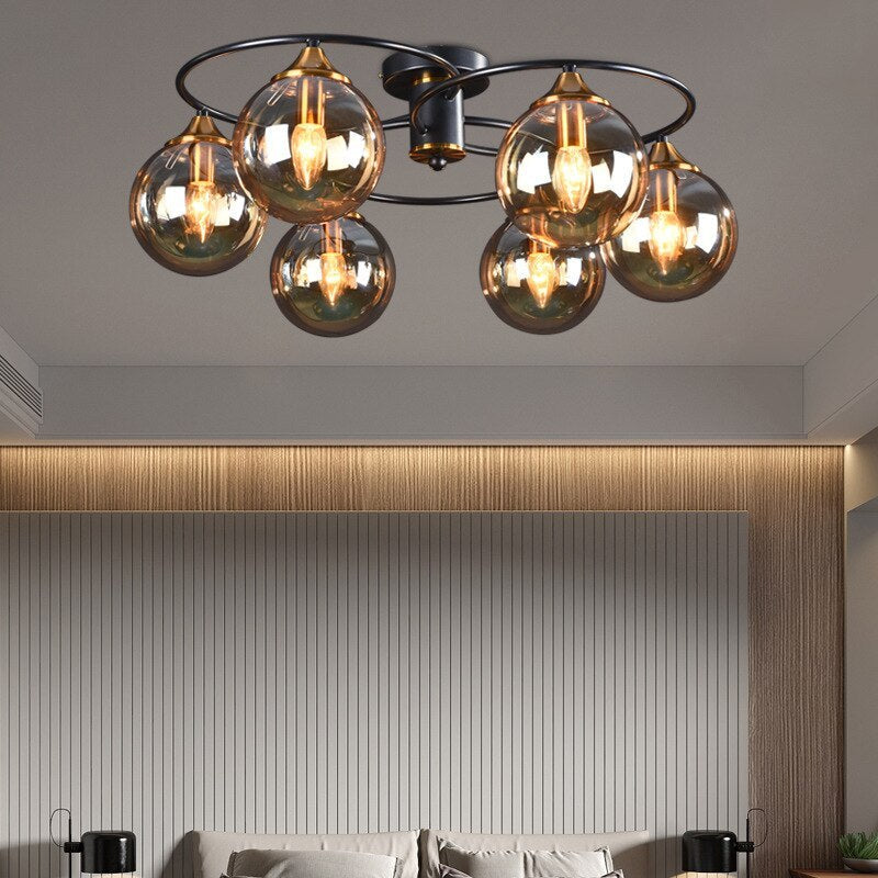 Amber Grey Nordic Flush Mount Ceiling Bubble Glass Light
